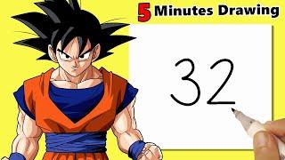 Goku Drawing from Dragon ball With Number 32 Easy for Beginners