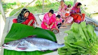 4kg ওজনের আড়মাছ কেটে তেলঝাল রান্না সাথে কুচো চিংড়ি দিয়ে পালংশাক ঘন্ট দুপুরে খাওয়া দাওয়া