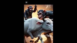 Cow Selling Bananas Monkeys Disturbing Cow