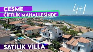 Çeşme Çiftlik Mahallesinde Deniz Manzaralı Havuzlu Satılık Villa