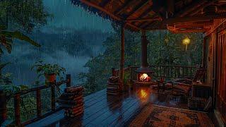 Cozy Rainy BalconySoothing Sounds of Fireplace and Thunderstorm Lulling You to Sleep, Healing