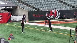 Tee Higgins and Ja’Marr Chase work out Monday at Paycor before Bengals practice