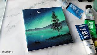 Simple & Easy Northern Lights Painting | Acrylic Painting Tutorial for Beginners | Painting Ideas