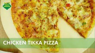 cheesy Pizza with spicy Chicken Tikka - chicken tikka cheese pizza