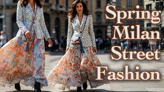 Spring Street Fashion in Milan. How Italians Dress with Elegance in March. Beautiful Spring Outfits