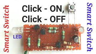 How to make push-on, push-off transistor control switch circuit, or latching or click on/off switch.