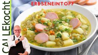 Deftiger Erbseneintopf mit buntem Gemüse und Kartoffeln. Omas Rezept !