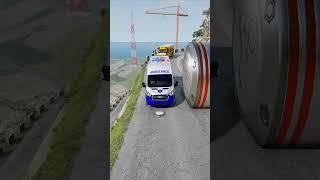Cars & Ambulance Van vs Giant Pit Bollards Crash - BeamNG.Drive