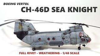 ACADEMY CH-46 SEA KNIGHT - 1/48 Scale Helicopter Model - Full RIVET !!