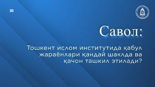 Тошкент ислом институтида қабул жараёнлари қандай шаклда ва қачон ташкил этилади?