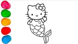 Mermaid Hello kitty drawing painting and colouring for kids |Toddler | how to draw mermaid