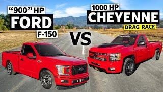 Supercharged 4x4 F-150 vs Turbocharged 4x4 Cheyenne Drag Race