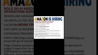 Amazon hiring multiple job posts,graduates eligible, no fee,FRESHER, experienced #freshershiring WFH