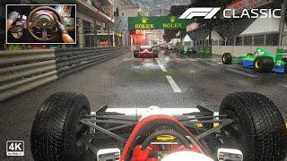 Senna's McLaren MP4/6 in Very Wet Monaco GP F1Classic Manual Stick Shifter + Steering Wheel Gameplay