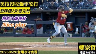 20250526鄭宗哲(海盜3A)3B全場｜三壘Nice play連發！苦主李灝宇,內野安打被沒收！