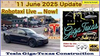 Robotaxi in Austin, Autonomous Cars & Megapack #2 Lights! 11 June 2025 Giga Texas Update (07:00 AM)