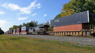 Long CSX Intermodal Q156 with 174 wells lead by ES44AH #3260 & mid DPU ES44AH #3167 - Unionville OH