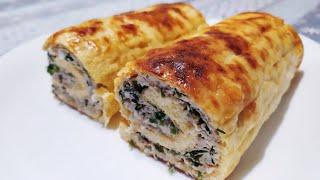 Сытный СЫРНЫЙ РУЛЕТ с куриным фаршем!