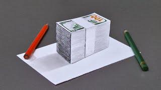 simple 3d drawing money on paper for beginner