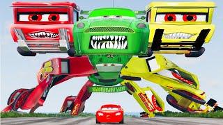 Crazy Escape From The Giant Disney Stacker Sport Car Monster Cars Eater VS McQueen Beamng Drive #279