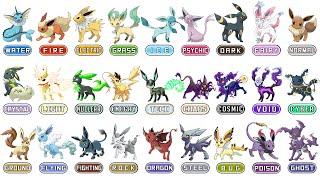 All 27 Types Eevee Evolutions - Eeveelutions | New Pokémon 2023 | Max S Animation