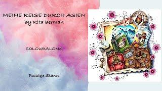 COLOURALONG | Meine Reise Durch Asien – Rita Berman | Postage Stamp | Adult Colouring