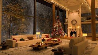 Cozy Apartment in Christmas Night 2024  Soothing Piano Jazz Music with Snowy & Fireplace for Relax