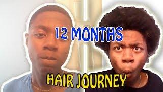 1 Year hair growth| Natural Hair| Hair Journey| Black Men Afro Journey| Time Lapse + Footage