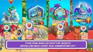 ALL FOUR Pink Bags On Rooftop Heights Space Lab Neon Coast And Underwater City | Family Island