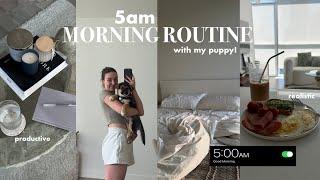 5AM MORNING ROUTINE: *productive* w/my 9 week old puppy! realistic healthy habits, journal & running