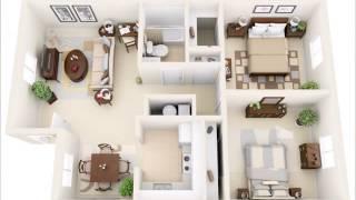 50 Two  Bedroom Apartment(House) Plans in 3D perspective