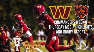 Commanders Week 8 Thursday Press Conference Highlights & Injury Report. Jayden Daniels Injury Update