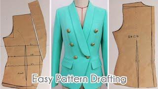 How To Sew A Blazer Jacket for Women // Shawl Collar Jacket // Detailed Pattern Drafting