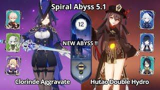 C0 Clorinde Aggravate & C0 Hutao Double Hydro - Spiral Abyss 5.1 Floor 12 Genshin Impact