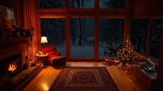 Cozy Christmas Cabin - Fireplace & Soft Jazz Music