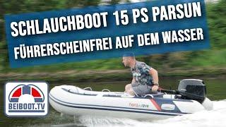  Schlauchboot mit Parsun 15 PS Führerscheinfrei an einem Honda Honwave T30 AE3