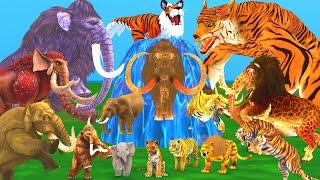 10 Mammoth Elephant Cow vs 10 Giant Tiger Wolf vs Dinosaur Fight Tiger Cub Saved by Woolly Mammoth