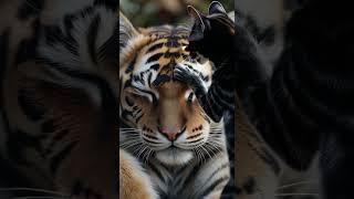 Cat draws mustache on sleeping tiger’s face 