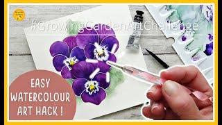 WATERCOLOUR Pansy TUTORIAL #GrowingGardenArtChallenge | Easy Art Hack (2020)