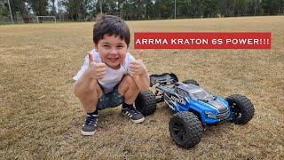 Mad Aleks (6 Year Old) First time learning how to control the Arrma Kraton 6s v5 RC Car