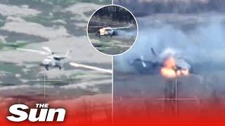 Russian Mi-8 helicopter shot out of the sky with MANPADS by Ukrainian forces near Donetsk