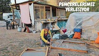 BAHÇE MUTFAĞIMIZIN KIŞ BAHÇESİ DÖNÜŞÜMÜ-OTURMAYAN PENCERELERİ KESİP YENİ ÇERÇEVELER YAPTIK -KÖYE GÖÇ