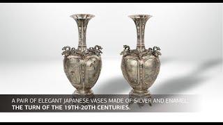 A pair of elegant Japanese vases made of silver and enamel. The turn of the 19th-20th centuries.