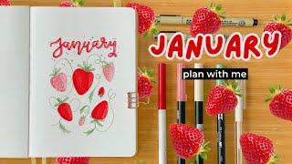 January 2025 Bullet Journal Setup | Plan with me  Strawberry theme