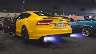 Modified Cars revving at Car Show 100% Auto Live | Extreme Flames, Bangs, Loud Sounds, ...