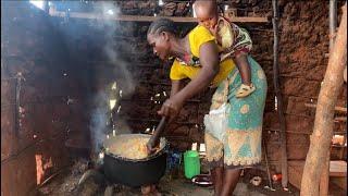 African Village Life#cooking Village Food,Tumeric Rice Served With Peas Stew For Our village Orphans