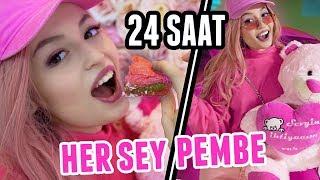 24 SAAT BOYUNCA HER ŞEY PEMBE!!! (Pembe Baklava, Pembe Saçlarım, Araba...)