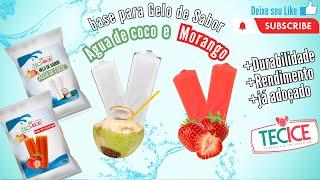 Como Fazer Gelo de Sabor Água de Coco e Morango Base pronta Tecsabor - Tecice #gelodesabor #gelo