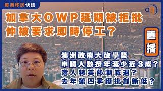 3月3日【每週移民快訊】加拿大OWP延期被拒批仲被要求即時停工? |港人移民英國熱潮減退? 去年第四季4,307宗獲批創新低? | 澳洲政府大改學簽申請人數按年減少近3成?