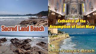 The Sacred Land Beach - Saint François Beach - Cathedral at Ajaccio City, Corsica island, France.